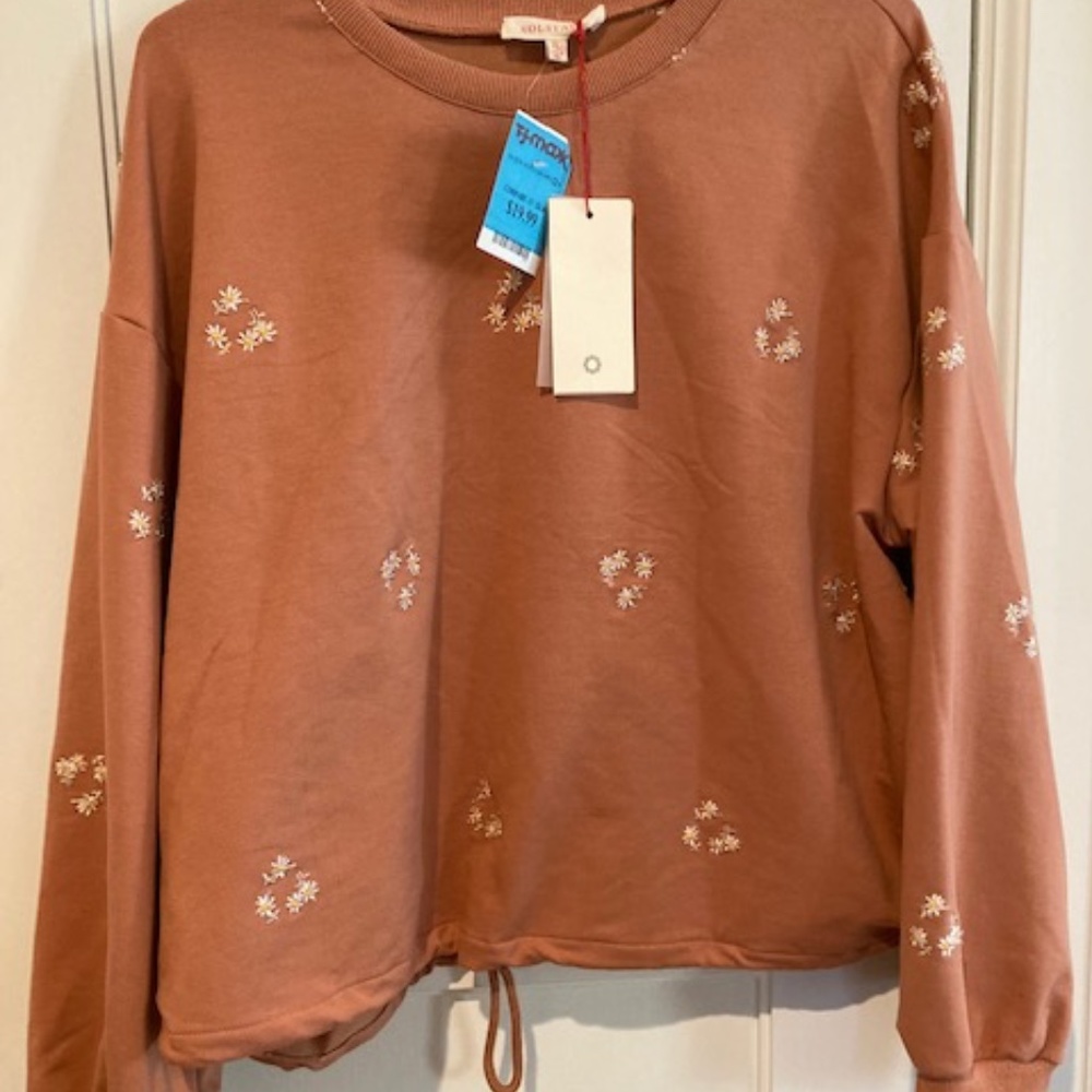 NWT Solitaire Mini Floral Daisy Print Sweatshirt with drawstring waist Size XL